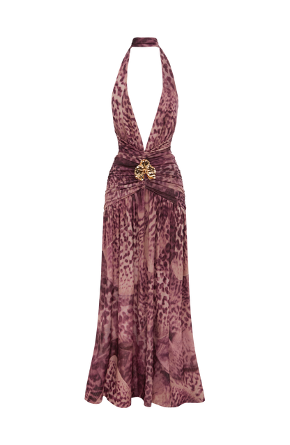 Melania Maxi Dress - Magenta Orchid Print