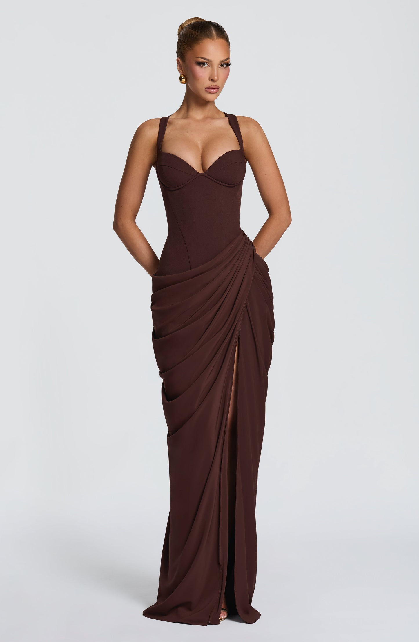 Elara Maxi Dress - Plum Brown