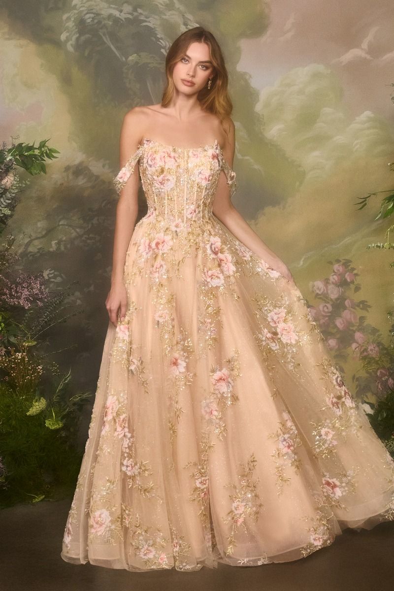 A1480 Crystal Chrysanthemum Ball Gown Andrea & Leo