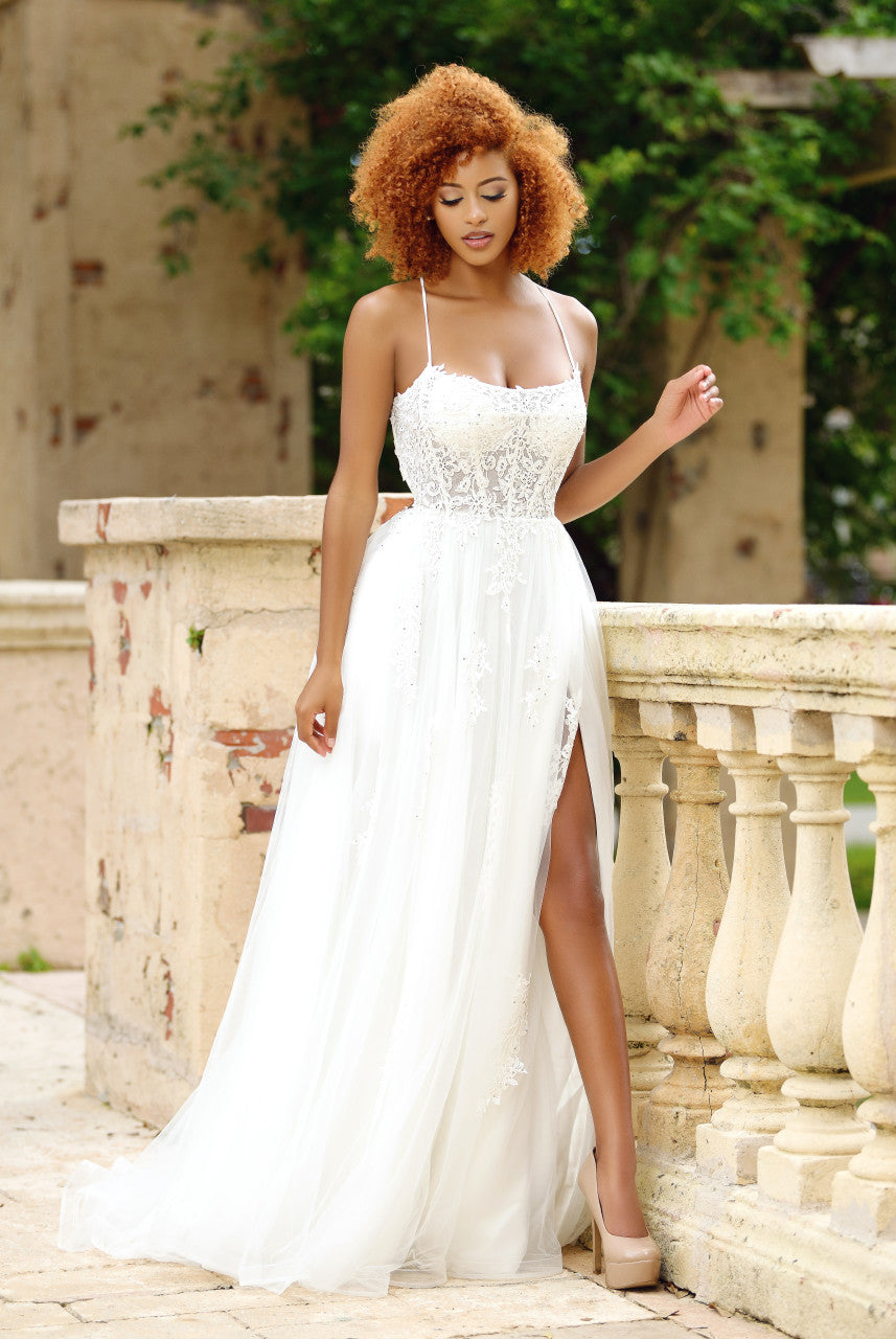 Alisha Gown Ivory Tulle A- Dress With Open Back