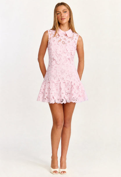 Athenea Embroidered Floral Lace Mini Dress Pink