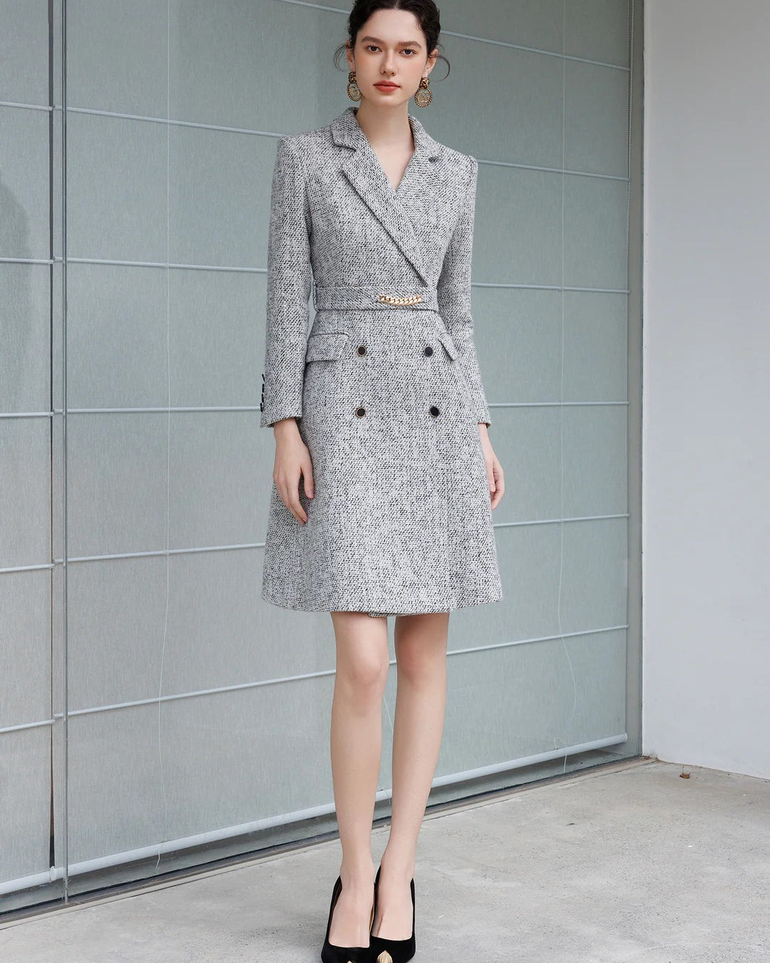 Aubrey Long Sleeve Midi Dress Gray