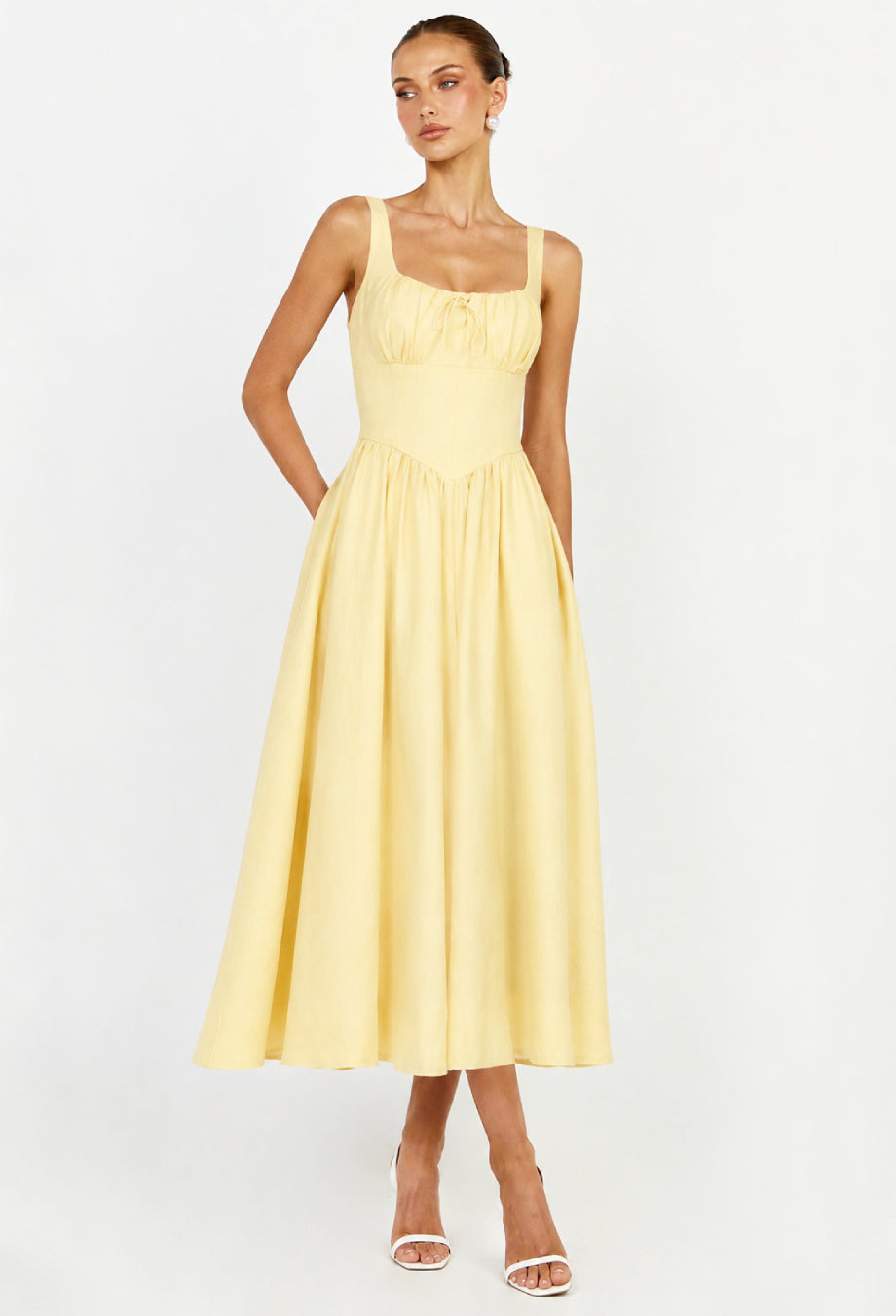 Balia Linen Midi Dress Light Yellow
