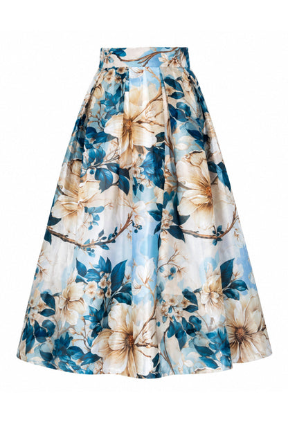 Colleen Blue Vintage Floral Midi Skirt