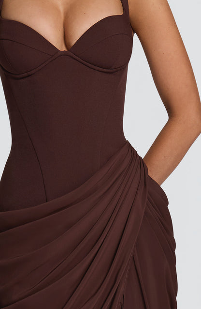 Elara Maxi Dress - Plum Brown