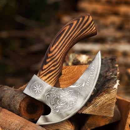 Handmade Pizza Axe Pizza Slicer Hand Forged Viking Pizza Cutter Viking Camping Axe Skull Etching  P 1
