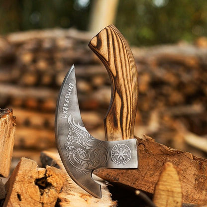 Handmade Pizza Axe Pizza Slicer Hand Forged Viking Pizza Cutter Viking Camping Axe Skull Etching  P 2