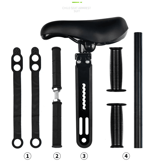 FrontMounted Adjustable Child Bike Seat With Safety Handlebar And Foot Pedals 2
