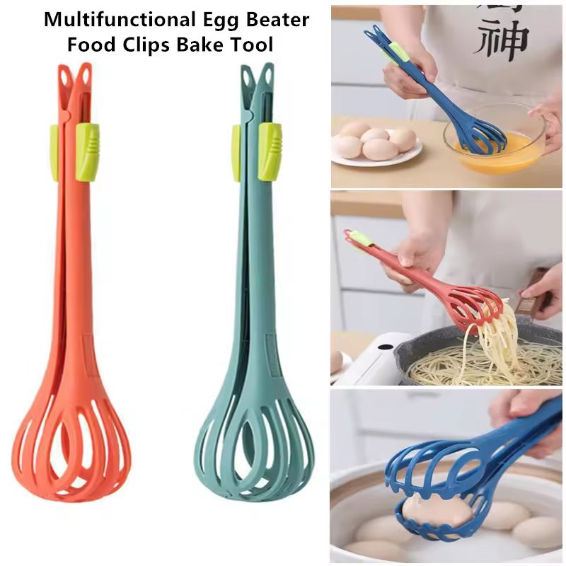 2-in-1 Multifunctional Egg Beater & Pasta Tongs – Manual Kitchen Whisk and Food Clip