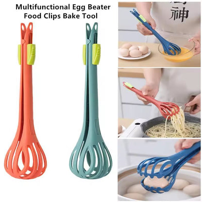 2-in-1 Multifunctional Egg Beater & Pasta Tongs – Manual Kitchen Whisk and Food Clip