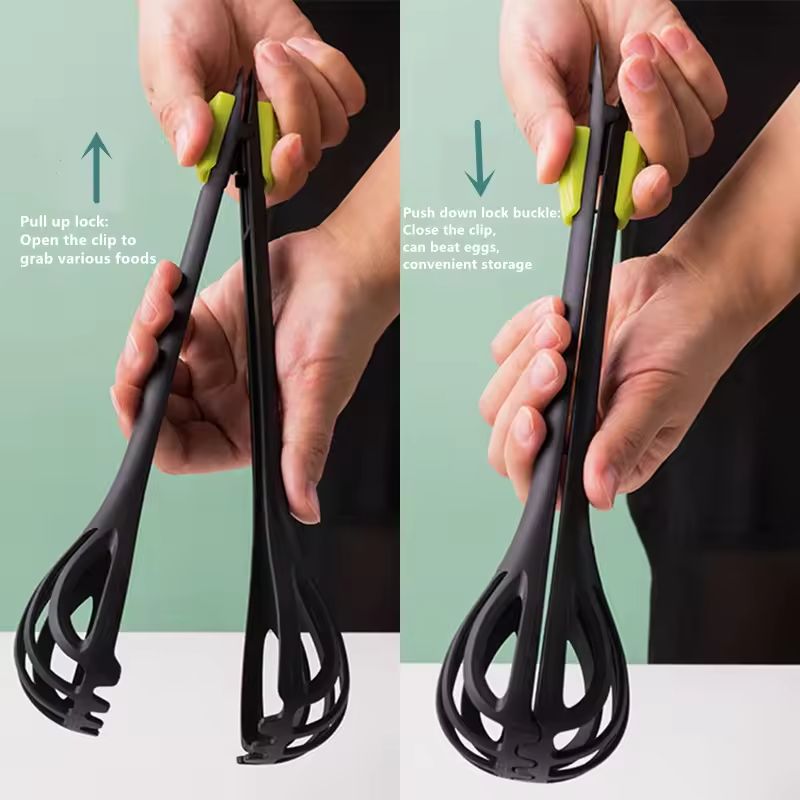 2in1 Multifunctional Egg Beater  Pasta Tongs  Manual Kitchen Whisk And Food Clip 4