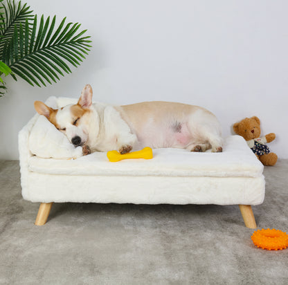Elevated Pet Bed Solid Wood Leg Dog  Cat Sofa For Indoor Comfort L Shape Plush Couch Lounge With So 1