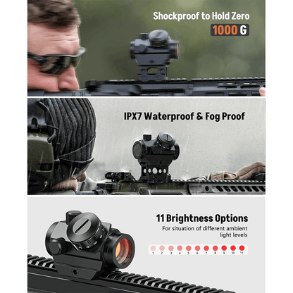 MidTen 2MOA Red Dot Sight 1x25mm Reflex  Waterproof Shockproof FogProof With 1Inch Riser Mount 2