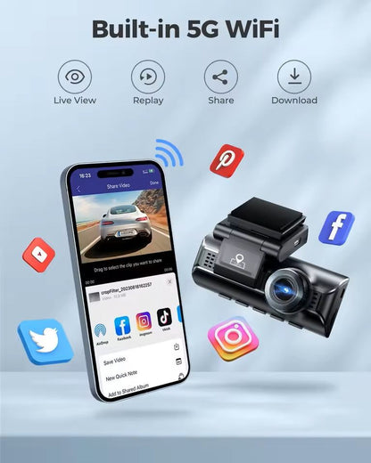 4K Front and Rear Dash Cam with GPS, WiFi, and IR Night Vision