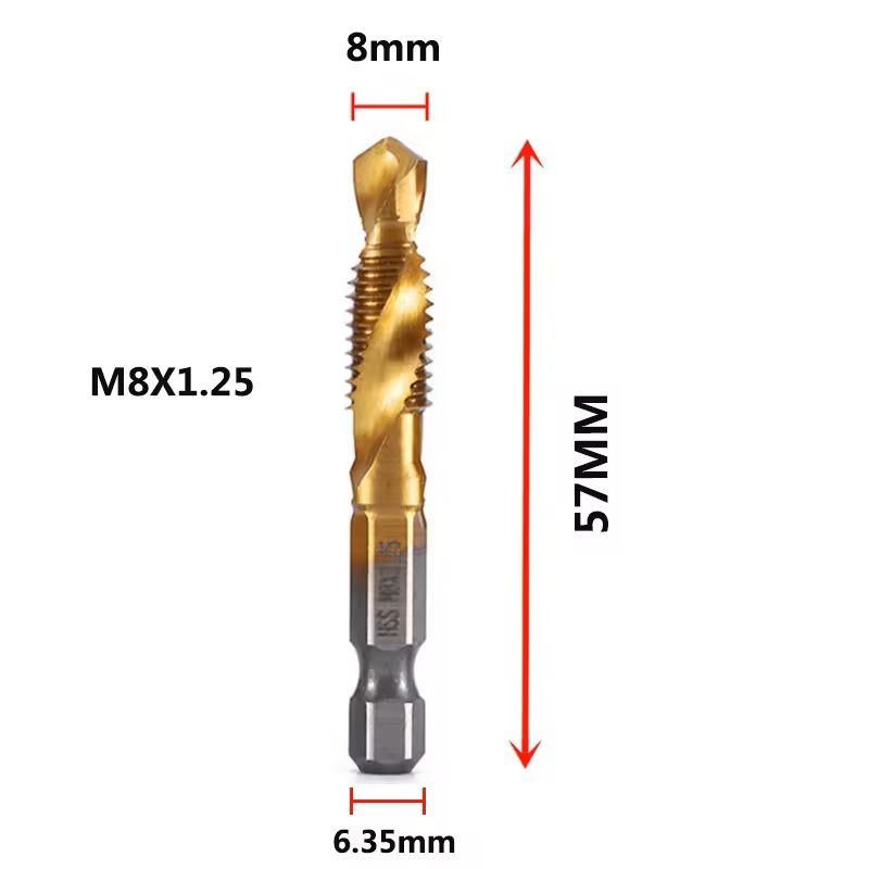 Titanium Plated Metric Tap Drill Bits With Hex Shank 7