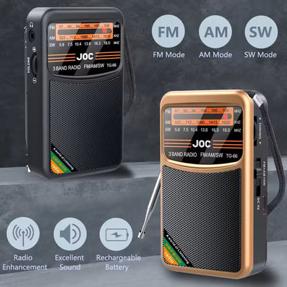 3-Band Rechargeable Pocket Radio with AM FM SW and Earphone Support