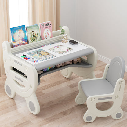 Kids Drawing Table and Chair Set with Pens & Blackboard Eraser, Magnetic Toddlers Art Activity Table Set