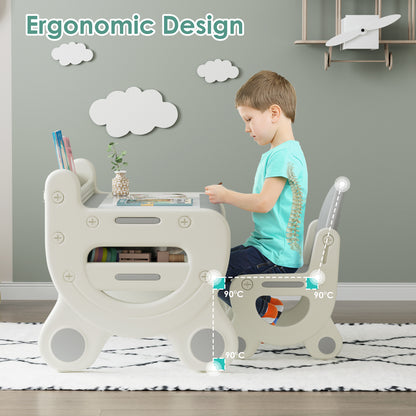 Kids Drawing Table and Chair Set with Pens & Blackboard Eraser, Magnetic Toddlers Art Activity Table Set
