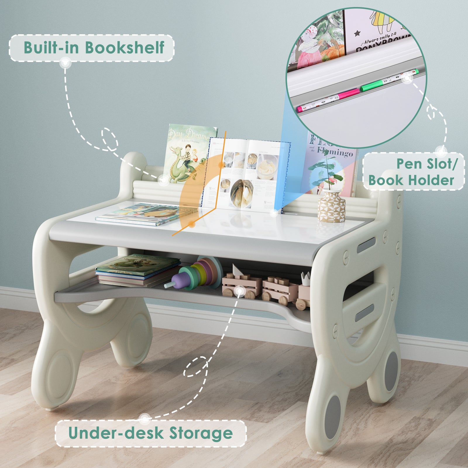 Kids Drawing Table and Chair Set with Pens & Blackboard Eraser, Magnetic Toddlers Art Activity Table Set