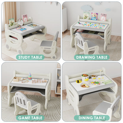 Kids Drawing Table and Chair Set with Pens & Blackboard Eraser, Magnetic Toddlers Art Activity Table Set