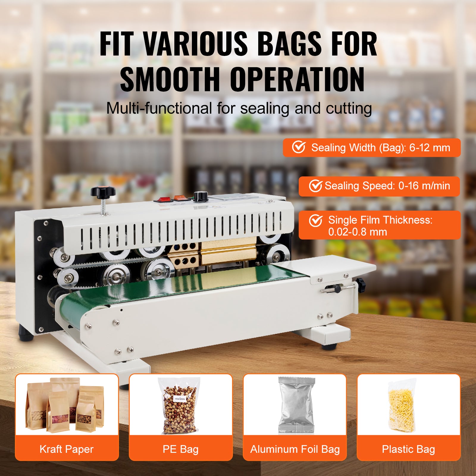 High-Speed Horizontal Bag Band Sealing Machine, Continuous Band Sealer Machine with Carbon Steel Construction