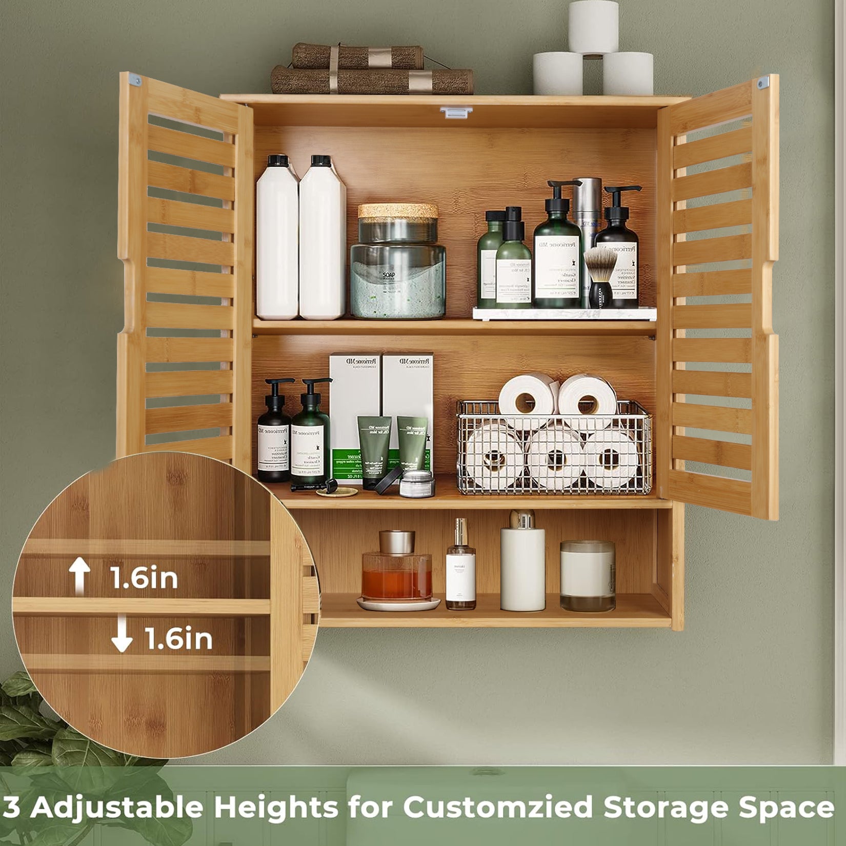Wall Mounted Bathroom Cabinet Storage, Multifunctional Bamboo Medicine Cabinet Shelf for Eco-Friendly Home Organization