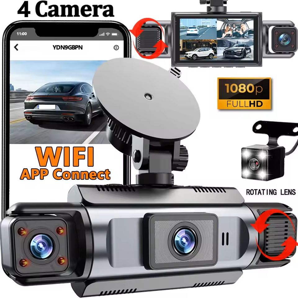 4-Channel 360 Degree WiFi Dash Cam with Night Vision and Parking Monitor