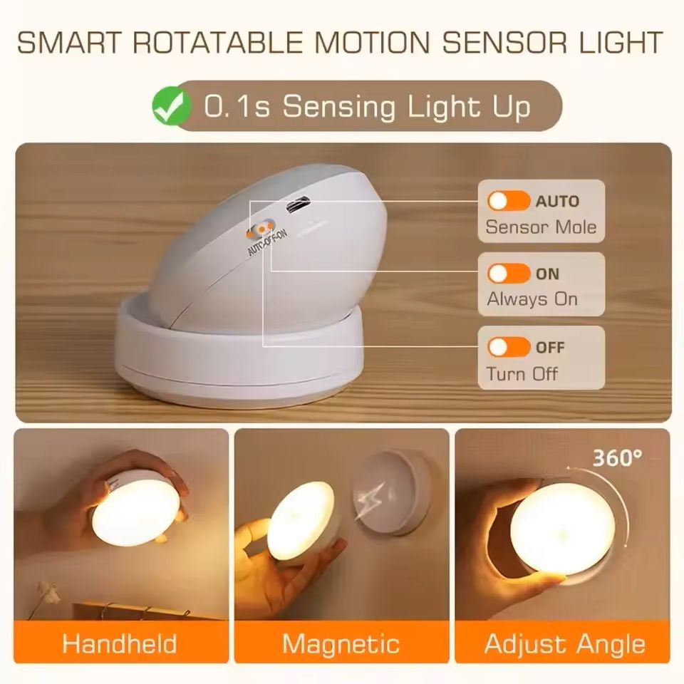 Wireless Motion Sensor Night Light with Magnetic Base and 360 Rotation
