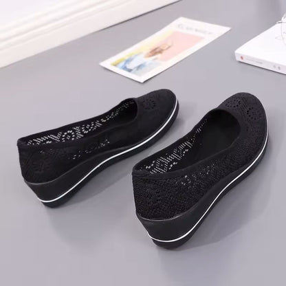 White Lace Hollow Breathable Summer Sneakers With Mid Wedge Heel For Women 1