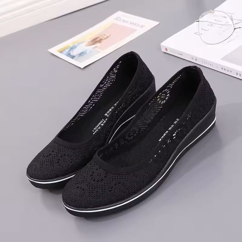 White Lace Hollow Breathable Summer Sneakers With Mid Wedge Heel For Women 6