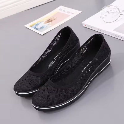 White Lace Hollow Breathable Summer Sneakers With Mid Wedge Heel For Women 6
