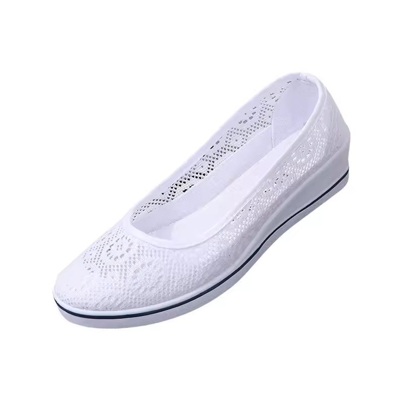 White Lace Hollow Breathable Summer Sneakers With Mid Wedge Heel For Women 5