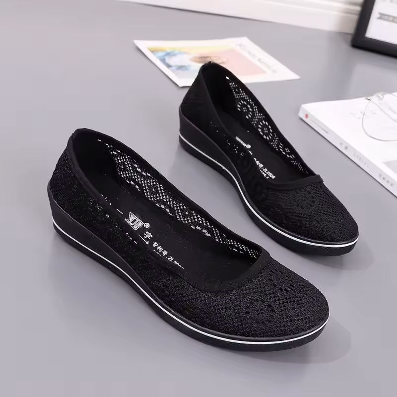 White Lace Hollow Breathable Summer Sneakers With Mid Wedge Heel For Women 3