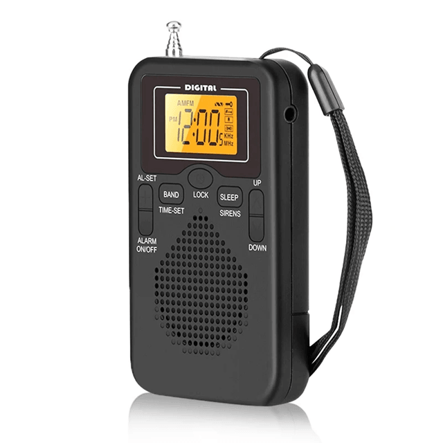Portable AM FM Radio with LCD Alarm Clock and Earphone Jack