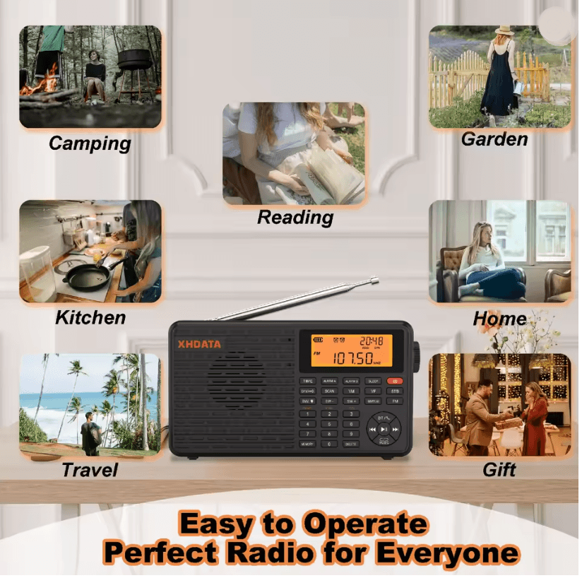 XHDATA D109 Portable Bluetooth Radio With AM FM SW Bands And TF Card Support 1