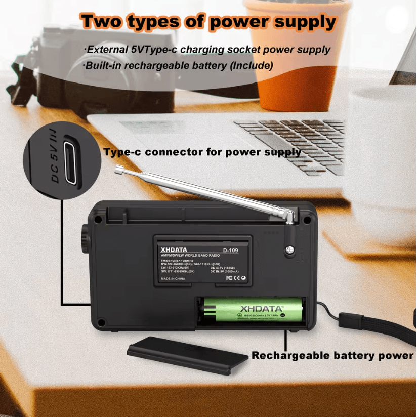 XHDATA D109 Portable Bluetooth Radio With AM FM SW Bands And TF Card Support 2
