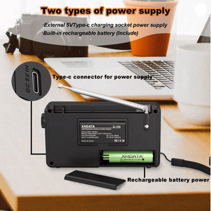 XHDATA D109 Portable Bluetooth Radio With AM FM SW Bands And TF Card Support 2