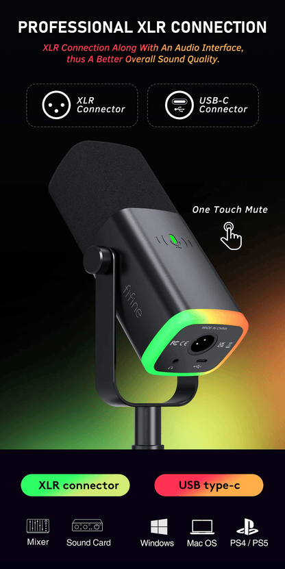 FIFINE USB XLR Dynamic Microphone With Touch Mute And Headphone Monitoring For PC And Gaming 3