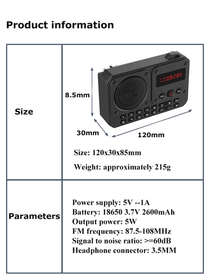 Mini Portable FM Radio With Bluetooth Speaker And TF Card Playback 6