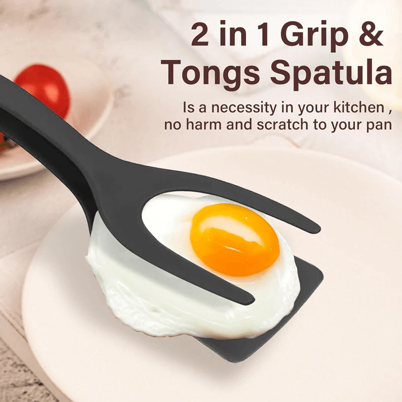 2 in 1 Flip Spatula Tongs for Eggs Pancakes and Non Stick Cooking