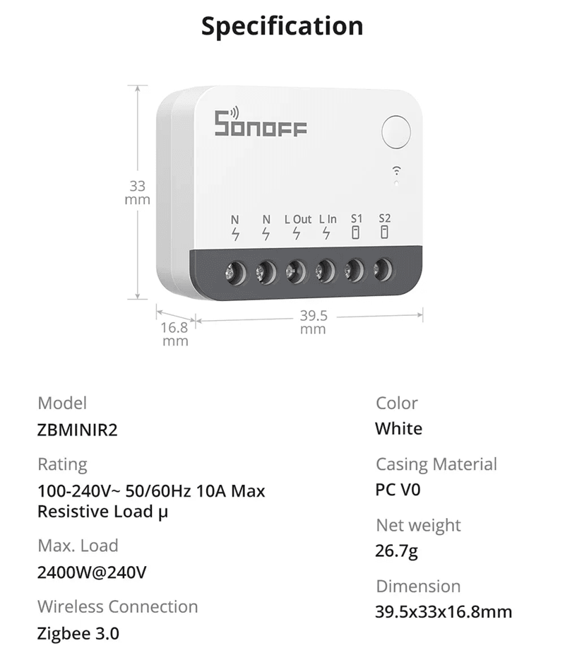 SONOFF ZBMINIR2 Zigbee Smart Switch With Detach Relay And Remote Control Via EWeLink 4