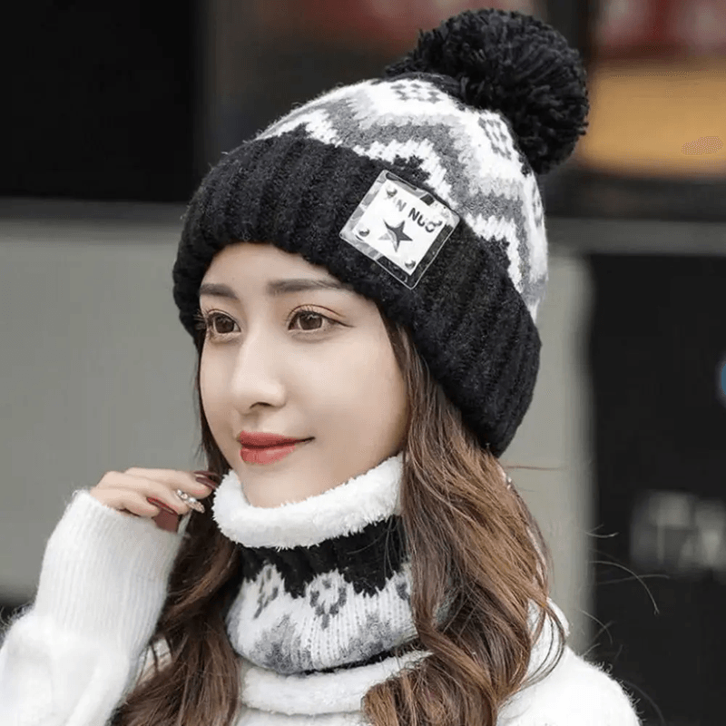 Plush Fleece Winter Hat And Scarf Set For Women  Windproof Thermal Beanie With Neck Warmer 1