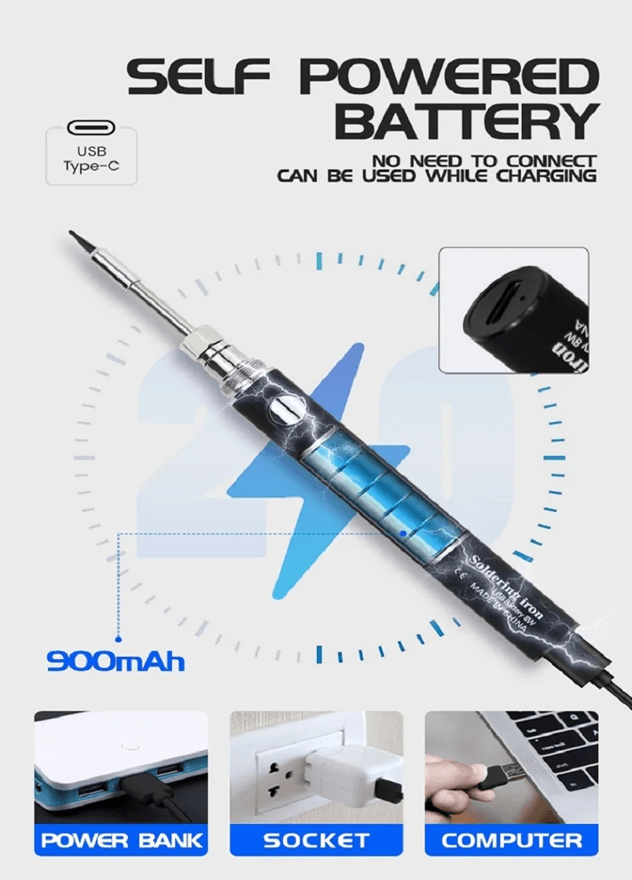 Rechargeable Cordless Soldering Iron Pen With Adjustable Temperature  USB Powered Kit 2
