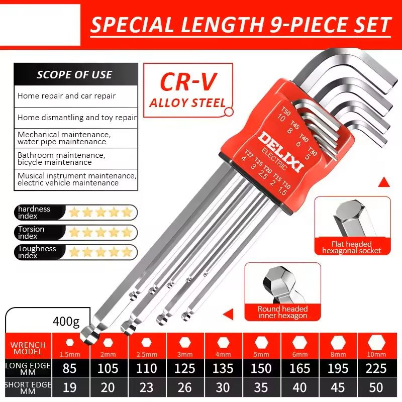 Hex Key Wrench Set With Torque Sleeve For Motorcycles And Bicycles 9