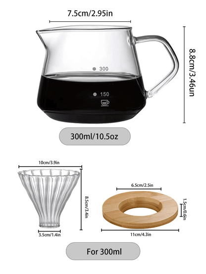600ml Pour Over Coffee Maker Set  Glass Carafe And Reusable Filter For Home And Office Brewing 1