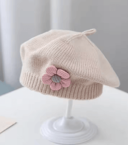 Knitted Baby Beret Hat With Flower Accent  Warm Toddler Girl Winter Beanie Cap 4