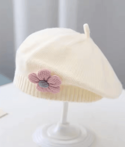Knitted Baby Beret Hat With Flower Accent  Warm Toddler Girl Winter Beanie Cap 5