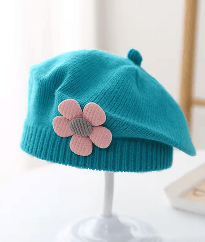 Knitted Baby Beret Hat With Flower Accent  Warm Toddler Girl Winter Beanie Cap 6