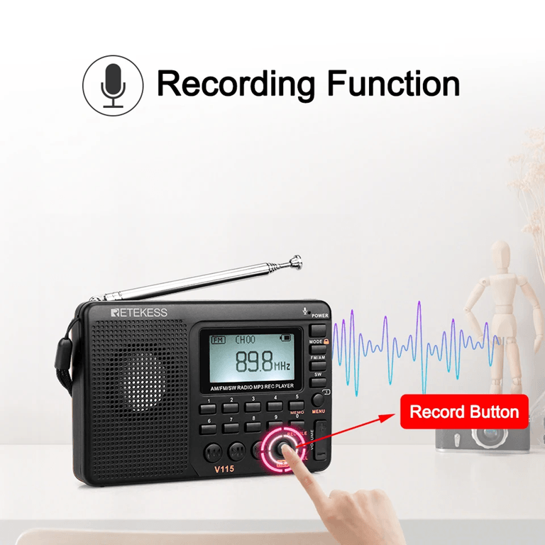 RETEKESS V115 Portable Radio With FM AM SW Bands  Rechargeable USB MP3 Recorder And Speaker For Hom 2