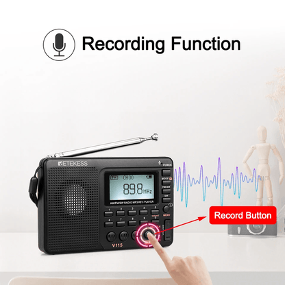 RETEKESS V115 Portable Radio With FM AM SW Bands  Rechargeable USB MP3 Recorder And Speaker For Hom 2